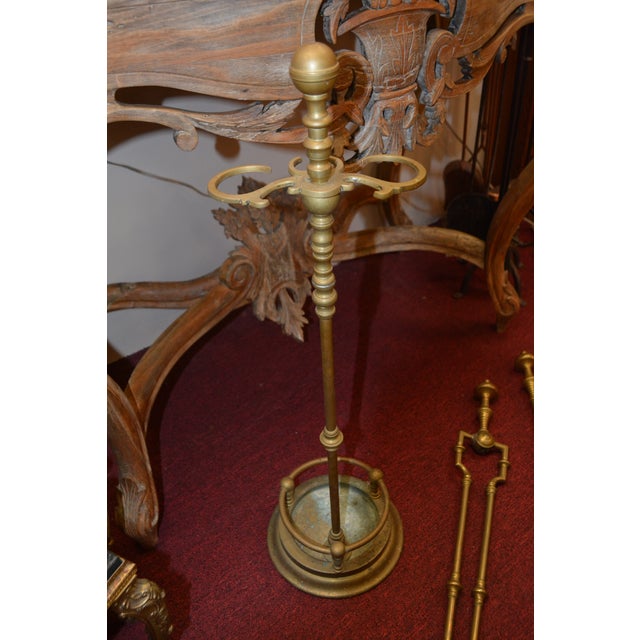 English Vintage Heavy Brass / Iron Fireplace Tools Companion 4 Piece Cleaning Set For Sale - Image 3 of 18