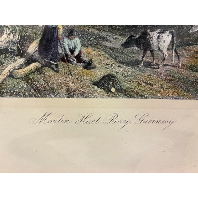 English Intage “Moulin Huet Bay, Guernsey” After Birket Foster Coastal Landscape Print in Black & Gold Frame For Sale - Image 3 of 7