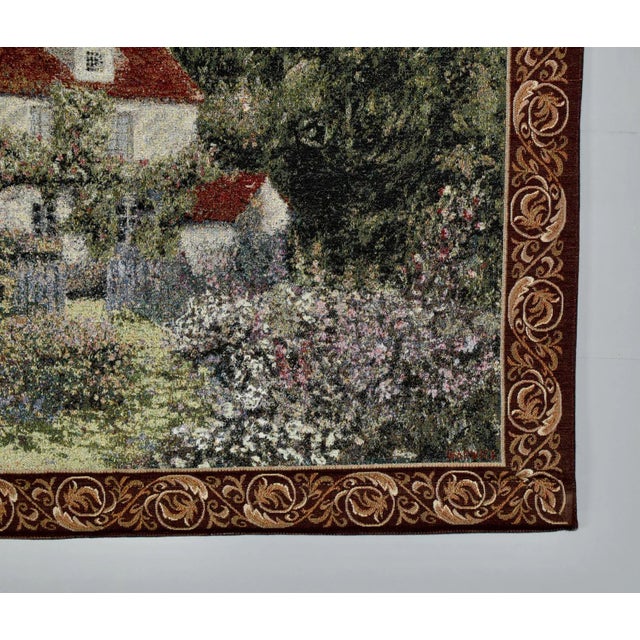 Vintage French Cottage Scene Tapestry W/Border For Sale - Image 9 of 12