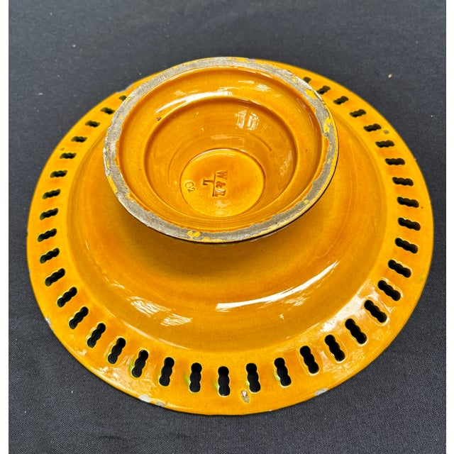 Antique Basketweave Majolica Pedestal Plate Marked Wittman & Roth London (1852-1895) For Sale - Image 14 of 14