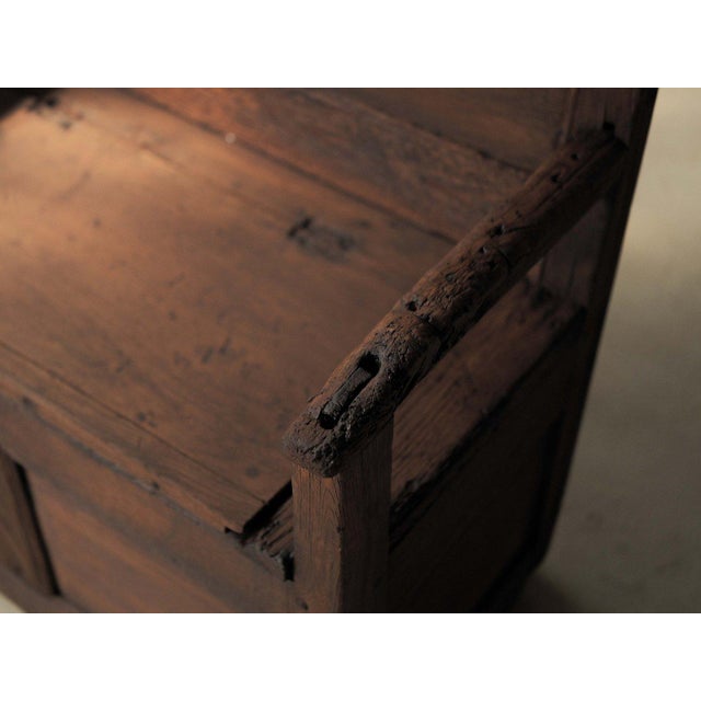 Antique French Folk Bench with Storage Chest in Wood For Sale - Image 5 of 14