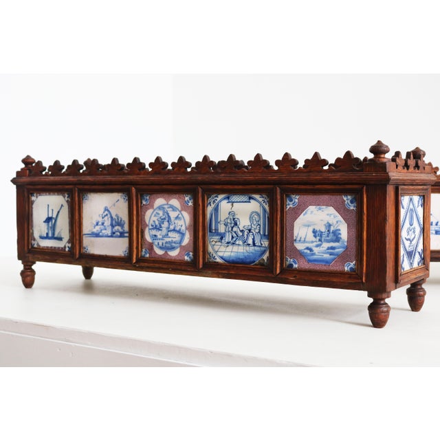 19th Century Dutch Planters with Delft Tiles Oak, 1650, Set of 2 For Sale - Image 9 of 18