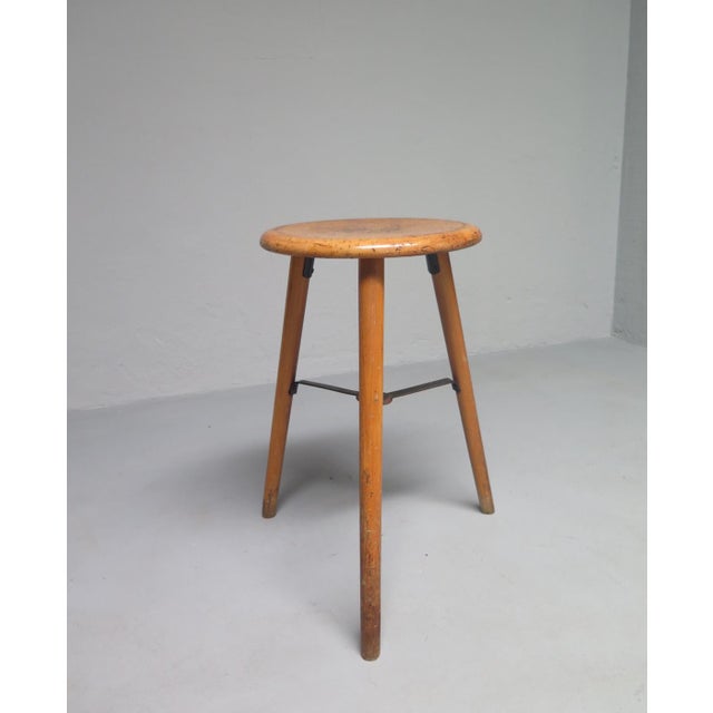 Wood Tall Wooden 3-Legged Stool, 1950s For Sale - Image 7 of 7
