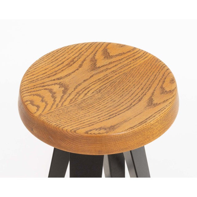 Wood Pair of After Jean Prouve Circular Oak Seat Bar Stools For Sale - Image 7 of 10