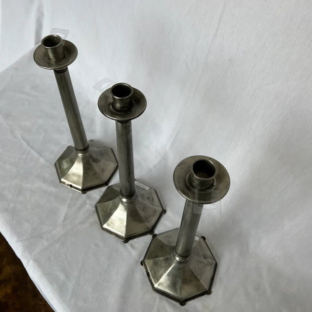 1990s Italian Pewter Candle Holders - Set of 3 For Sale In Dallas - Image 6 of 8