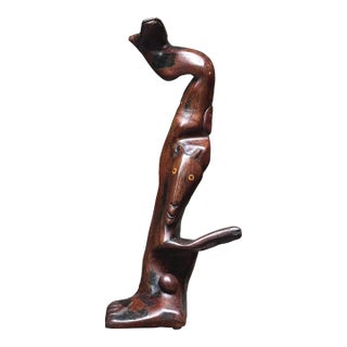 Vintage Hand Carved Folk Art Surrealist Figurative Snake Sculpture For Sale