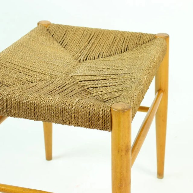 1960s Mid-Century Stool in Oak Wood and Rope, Czechoslovakia, 1960s For Sale - Image 5 of 8