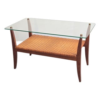 Vintage Coffee Table in Beech, Rattan, Brass and Glass, 1960s For Sale