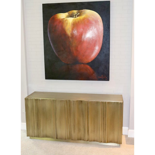 Bernhardt Winston Credenza with undulating doors in a nickel silver alloy clad exterior and black painted interior. Good...