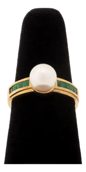 Vintage 14k Yellow Gold and Cultured Pearl Emerald Ring