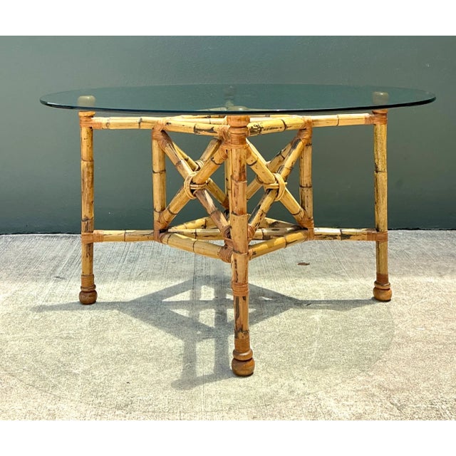 Mid-Century Modern Vintage Bamboo and Glass Dining Table For Sale - Image 3 of 12