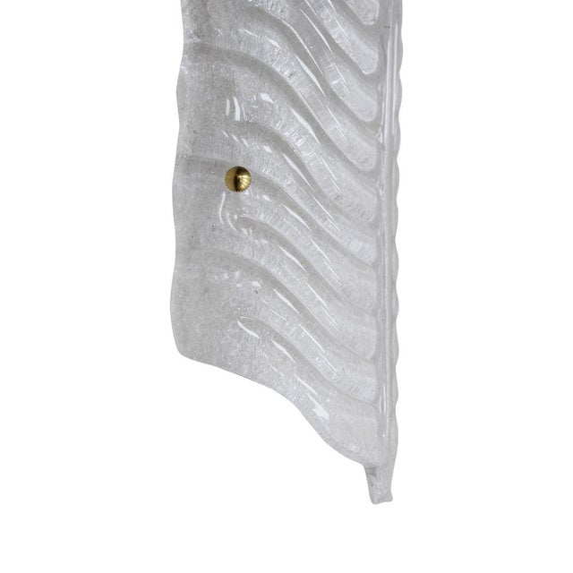 Italian Hand-Blown Murano Glass and Brass Feather Wall Sconces, 1990s, Set of 2 For Sale - Image 4 of 11