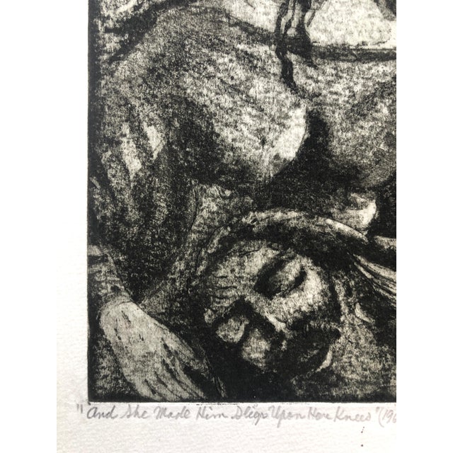 Shulamith Wittenberg Miller, "She Made Him Sleep on her Knees" Etching Israeli Judaica Bezalel School Woman, 1964 For Sale - Image 4 of 6