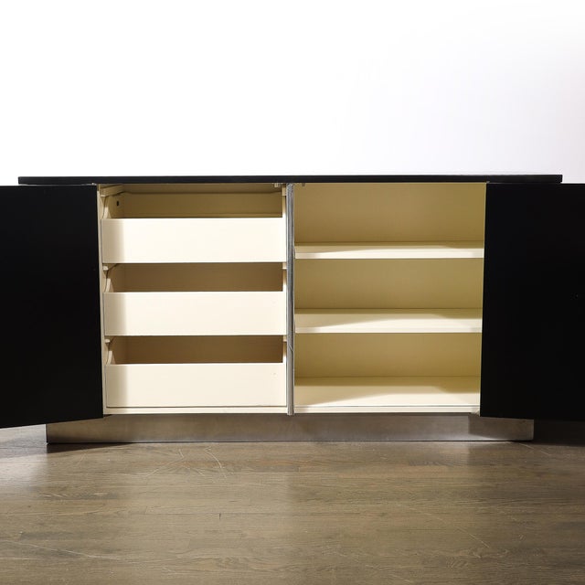 1930s Art Deco Machine Age Ebonized Walnut & Aluminum Sideboard by Walter Dorwin For Sale In New York - Image 6 of 17