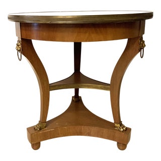 Empire Tripod Pedestal Table in Mahogany Marble Top with Brass Gallery For Sale