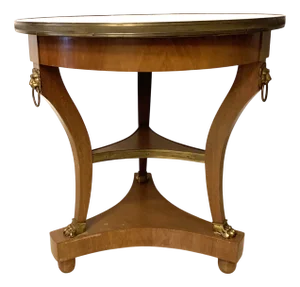 Empire Tripod Pedestal Table in Mahogany Marble Top with Brass Gallery