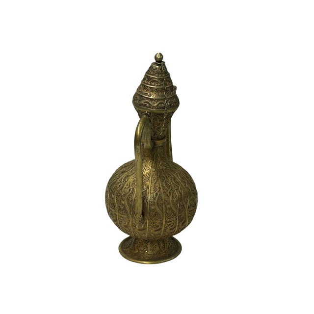 Asian Handmade Artistic Brass Metal Color Wine Jar Shape Display Figure For Sale - Image 3 of 17