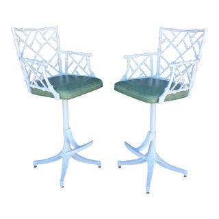 Vintage Kessler Faux Bamboo Swivel Bar Stools- A Pair For Sale