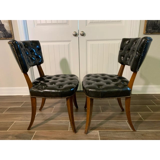 Wood Mid-Century Modern Black Tufted Chairs - a Pair For Sale - Image 7 of 12