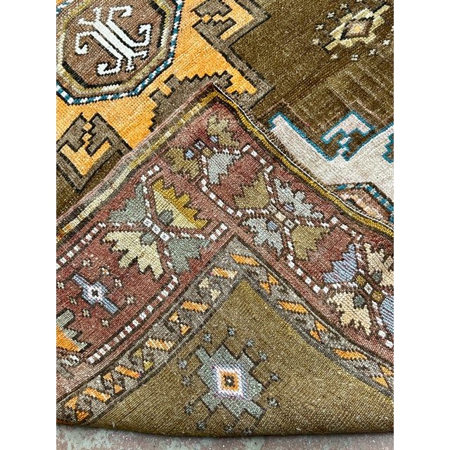 Olive Vintage Turkish Hand Knotted Wool Runner 4’10” X 14’10” For Sale - Image 8 of 8