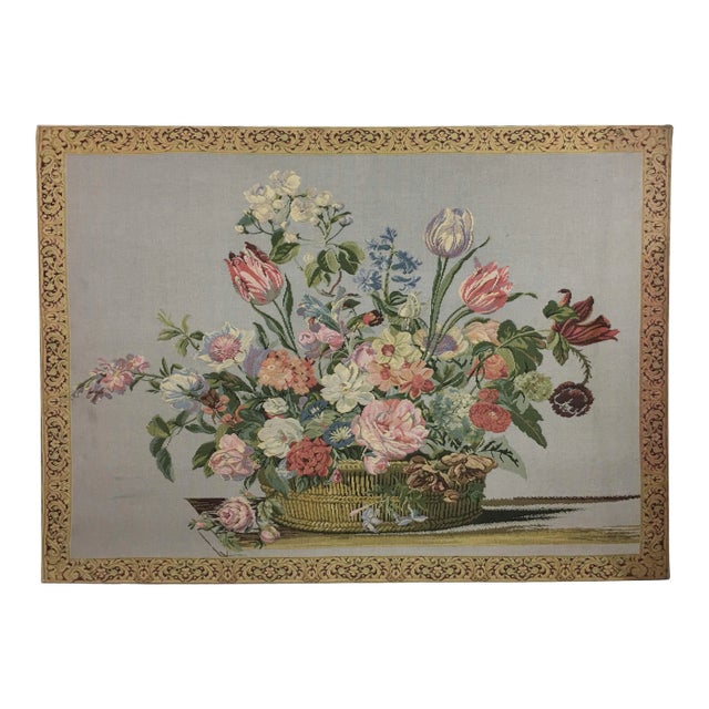 Vintage English Handmade Floral Still Life Tapestry For Sale