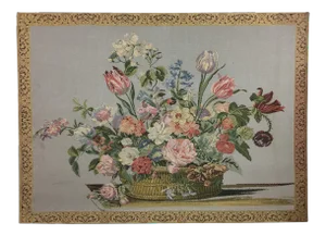 Vintage English Handmade Floral Still Life Tapestry
