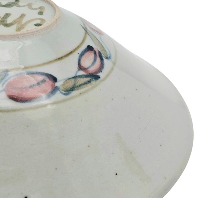 Large Hand Painted Floral Studio Pottery Porcelain Centerpiece Bowl 11" For Sale - Image 11 of 16