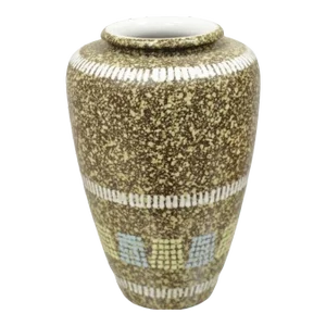 Vintage German Mid Century Modern Brown, Blue & Yellow Vase Attributed to Carstens Keramik