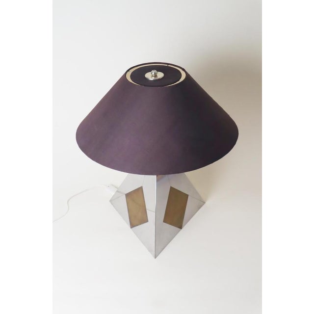 Mid-Century Modern Bicolor Metal and Silk Lampshade Table Lamp, France, 1960s For Sale - Image 12 of 18