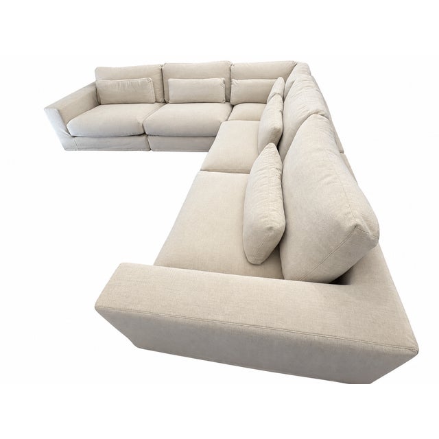 Rh Lugano Modular 5-Piece Sectional | Italy | Down-Feather | Performance Linen Weave – Sand | Customizable For Sale - Image 10 of 18