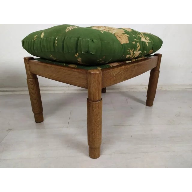 Brutalist Set of Upholstered Oak Poufs, 1950s For Sale - Image 3 of 9