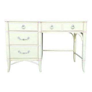 Vintage Coastal Faux Bamboo Cream and Pink Desk by Thomasville For Sale