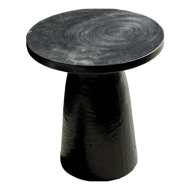 Side Table in Black Mango Wood with Minimalist Conical Base, 1980s For Sale