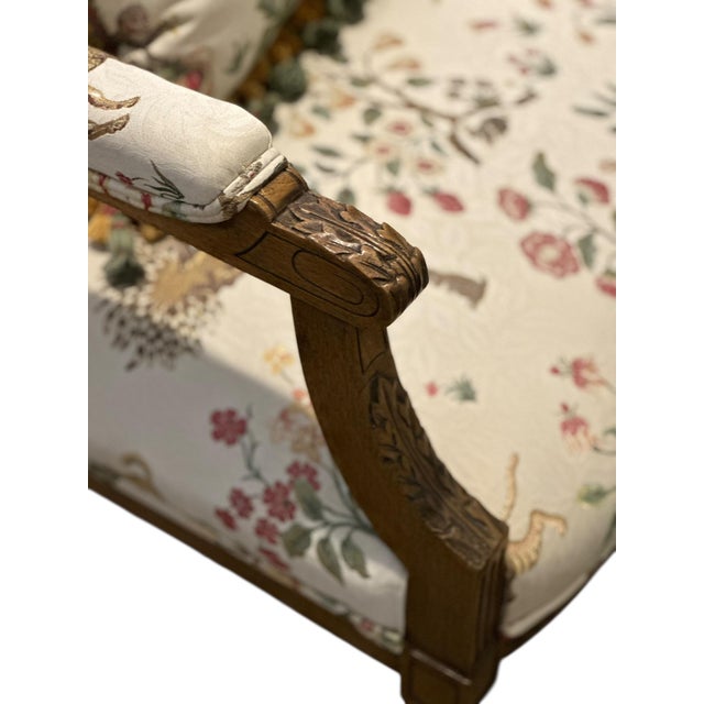 Stunning Pair of Louis XVI Fluted Chairs With Custom Tracers & Co. Cluny Lampis Brocade Upholstery For Sale - Image 10 of 16