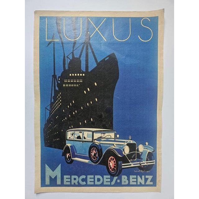 Art Deco Mercedes Benz Automobile Advertising Poster, 1930s For Sale - Image 6 of 8