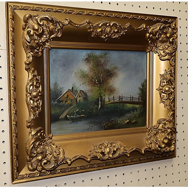 1940s Beautiful Early 20th Century Oil on Canvas River Landscape Painting For Sale - Image 5 of 11