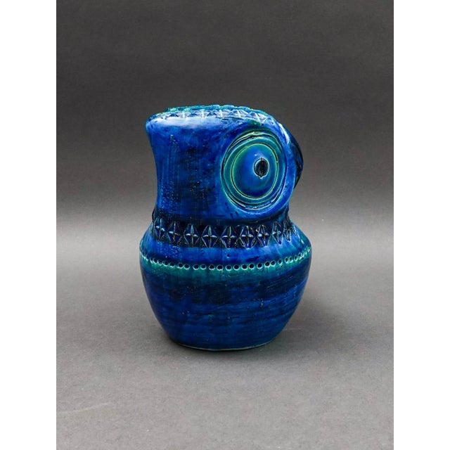 Mid-Century Modern Mid 20th Century Bitossi Aldo Londi Flavia Montelupo Italy Rimini Blue Owl Bird Pottery Sculpture For Sale - Image 3 of 8