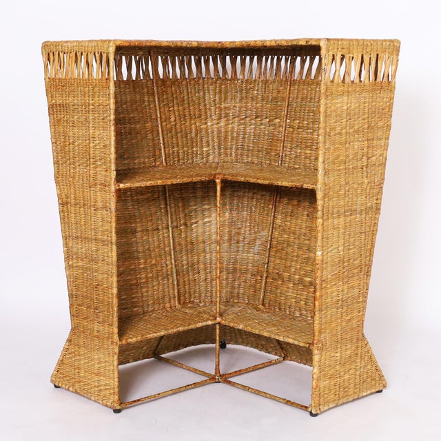 Mid Century Style Tropical Woven Reed Bar For Sale - Image 4 of 9