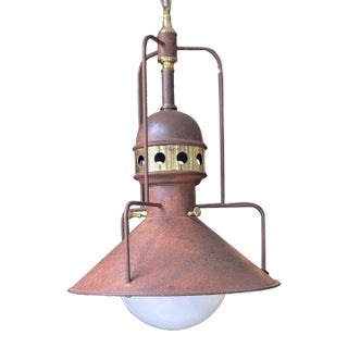 American Industrial Cog Style Pendant Light With Brass Accents For Sale