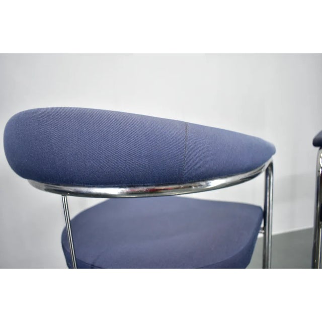 SS33 Chrome Armchairs in Blue Fabric by Anton Lorenz for Thonet, 1970s, Set of 4 For Sale - Image 3 of 11