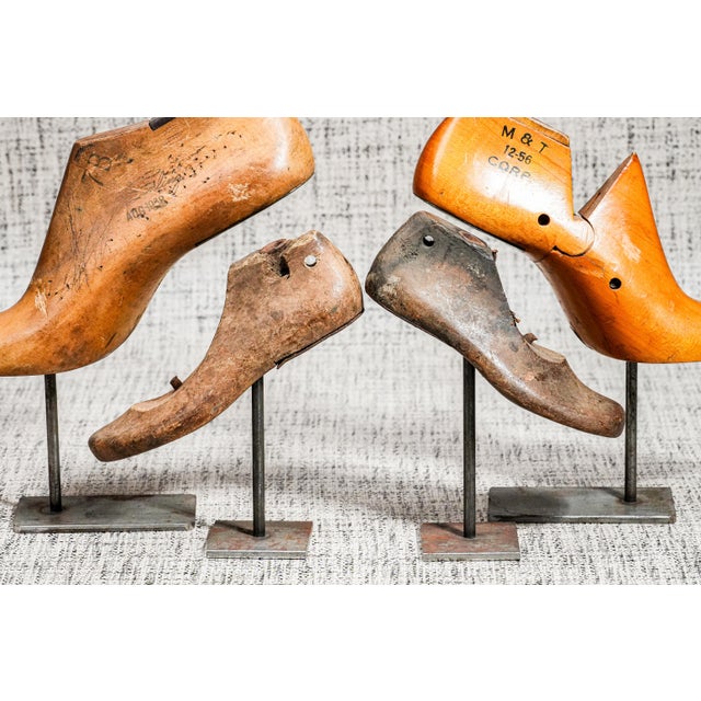 Brown Set of (4) Antique Wood Shoe Molds Cobbler Repurposed Upcycle Decorative Sculptures Industrial Modern Home Decor Display Prop For Sale - Image 8 of 10