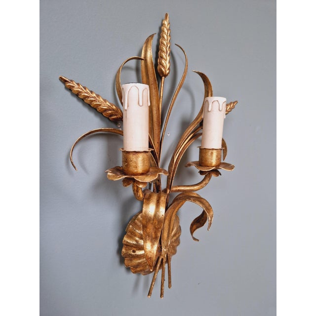 Gold Wall Lights in Gilt Metal, Florence, Italy, 1970s, Set of 2 For Sale - Image 8 of 14