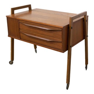 Mid-Century Scandinavian Teakwood Wheeled Side Table, 1960s For Sale