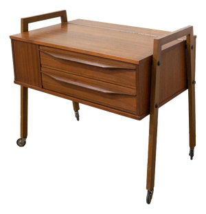 Mid-Century Scandinavian Teakwood Wheeled Side Table, 1960s