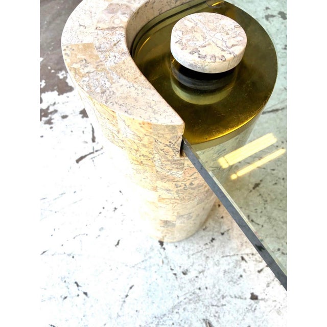 1980s Monumental Karl Springer "Sculpture" Coffee Table in Tessellated Stone & Brass For Sale In Chicago - Image 6 of 9