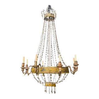 Antique Early 19th C Italian Crystal & Tole Chandelier For Sale