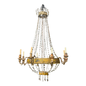Antique Early 19th C Italian Crystal & Tole Chandelier