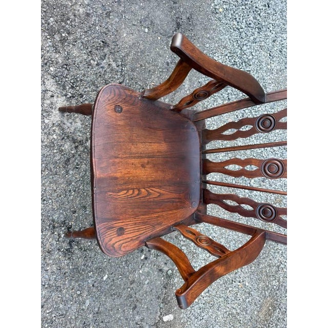 Pair of 19th Century Low Back Solid Wood Windsor Armchairs For Sale - Image 4 of 16