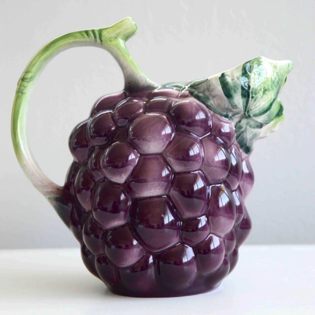 Italian Hand Painted Ceramic Purple and Green Grape Pitcher For Sale In San Francisco - Image 6 of 6