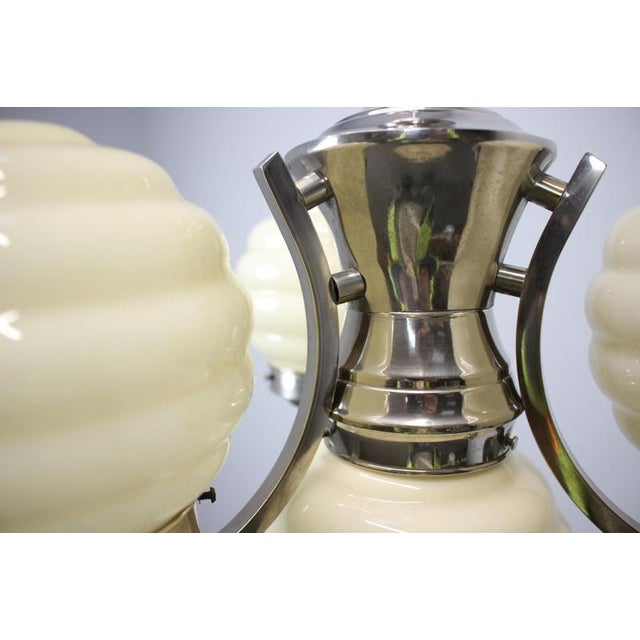Vintage Art Deco Chrome Chandelier with Champagne Ribbed Glass Globes, 1930s For Sale - Image 6 of 16